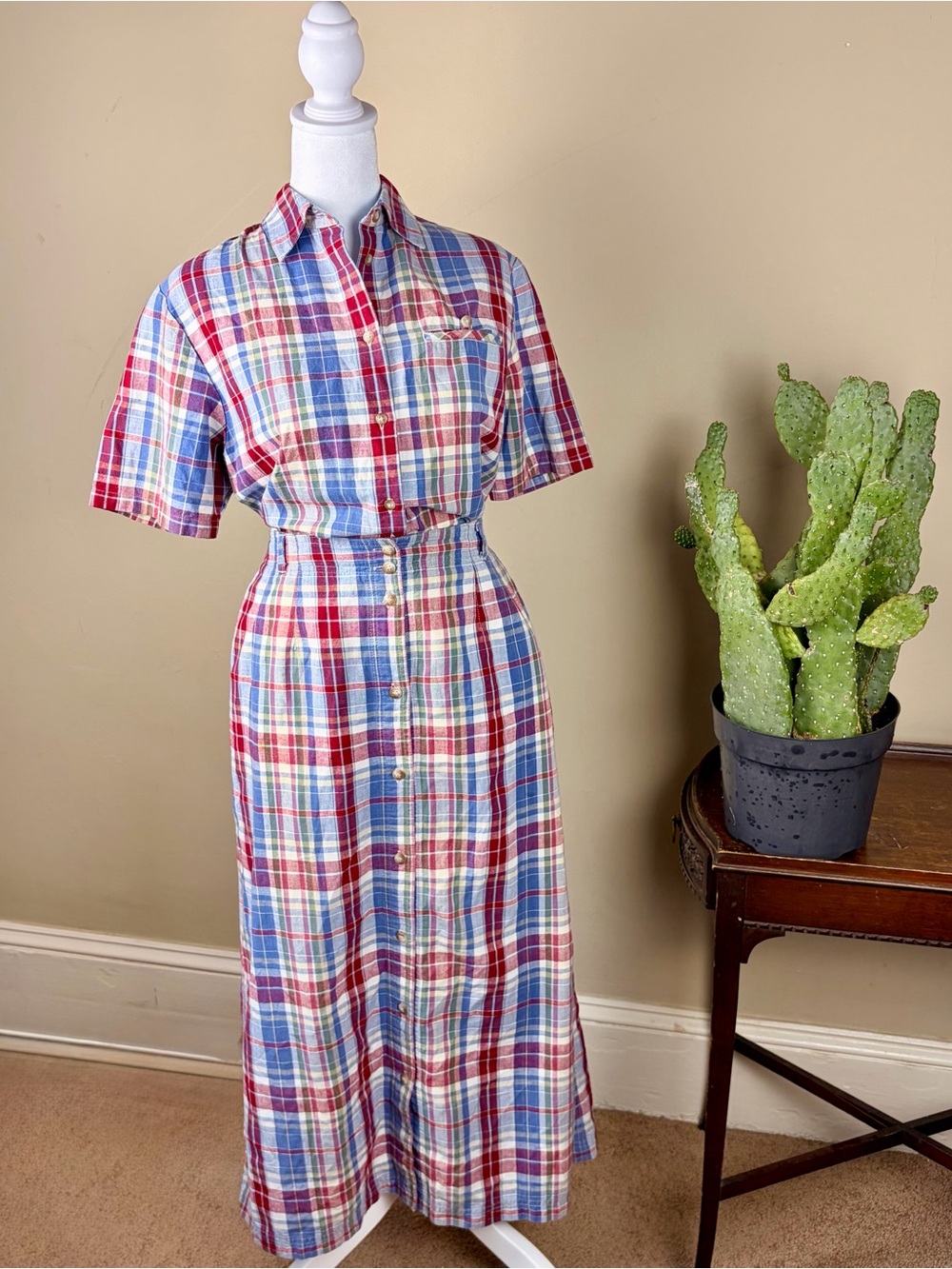 VTG Pendleton 100% Cotton 1992 Release Plaid Button Front Skirt Set Size M / 10